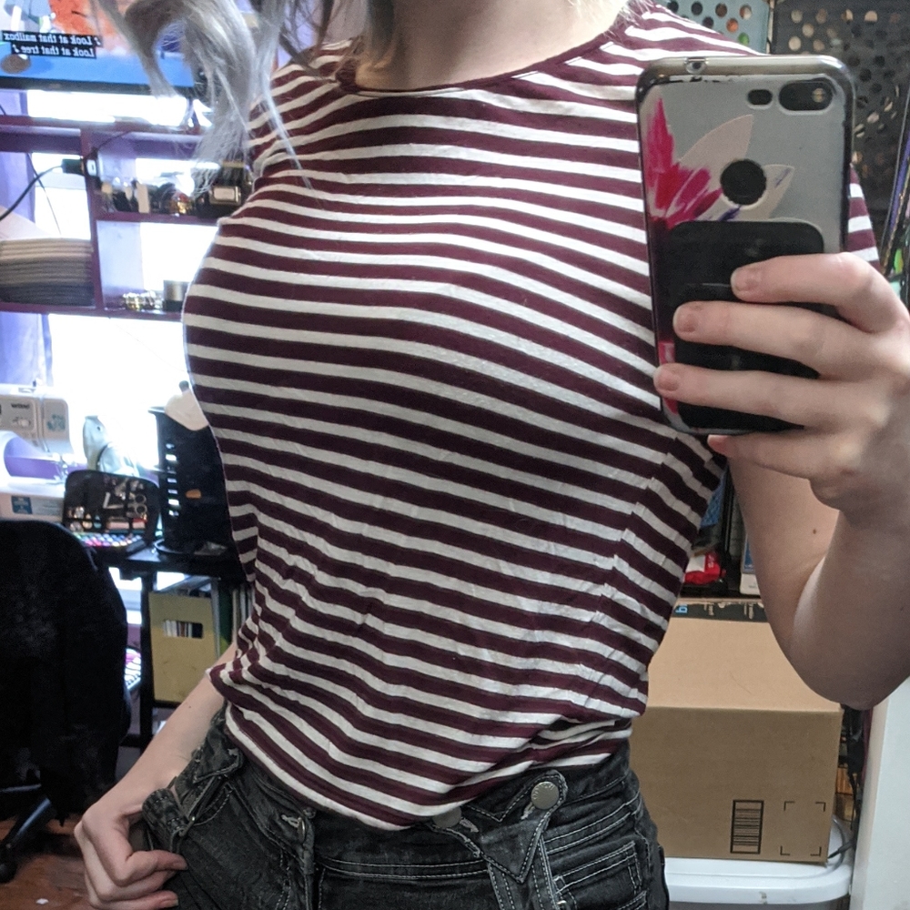 Forever 21 burgundy striped crop top